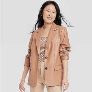 Women's Faux Leather Relaxed Fit Blazer - A New Day Brown XS